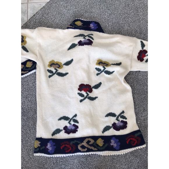 Vintage “South Wool” Womens Chunky Wool Button Up Sweater Floral C7 - Picture 5 of 5